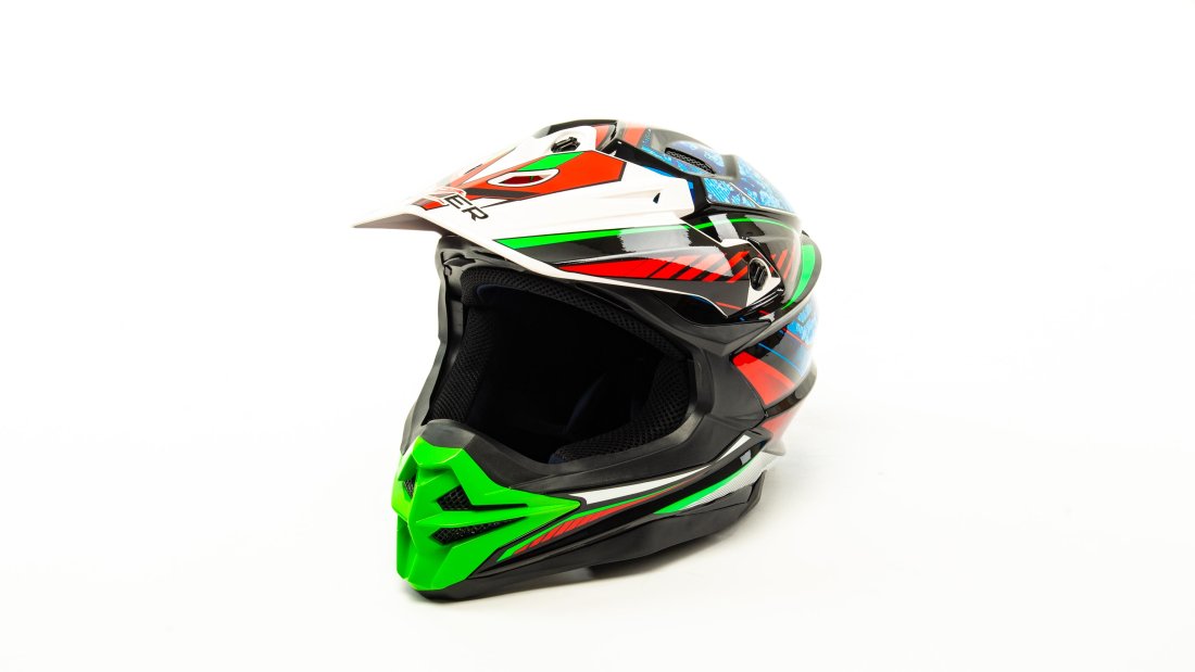 Шлем мото кроссовый HIZER J6803 BLACK/BLUE/GREEN в интернет Магазине Аллигатор Красноярск